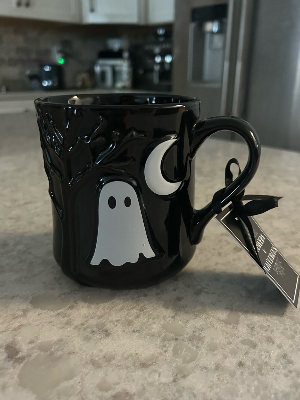 “New” Cobwebs & Cauldrons Black Ghost & Moon Ceramic Mug